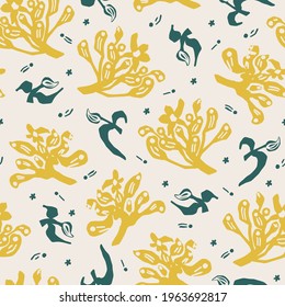 Vector abstract flower illustration motif seamless repeat pattern