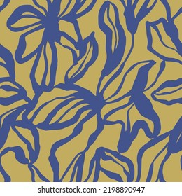 Vector abstract flower and leaf brush artwork seamless repeat pattern 