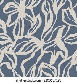 Vector abstract flower and leaf brush artwork seamless repeat pattern 