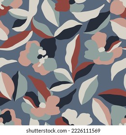 Vector abstract flower and leaf illustration seamless repeat pattern