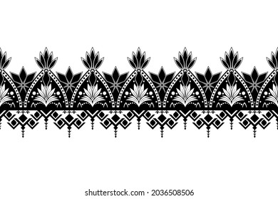 Vector  abstract flower on black and white geometric ethnic oriental pattern design for textile background