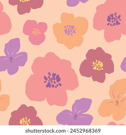 Vector abstract flower seamless pattern. Hand painted floral composition of wildflowers isolated on beige background. Holiday Illustration for design, print, fabric or background.