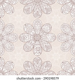 Vector abstract flower seamless pattern. Cute doodle floral background.