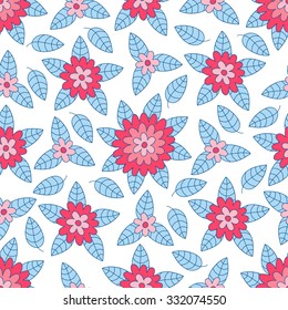 Vector abstract flower seamless pattern. Cute floral print with swirls and leafs.
