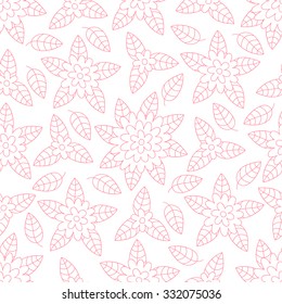 Vector abstract flower seamless pattern. Cute floral pink print with swirls and leafs.