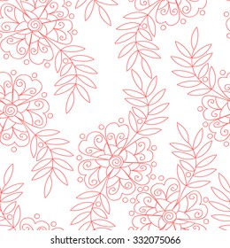 Vector abstract flower seamless pattern. Cute floral pink print with swirls and leafs.