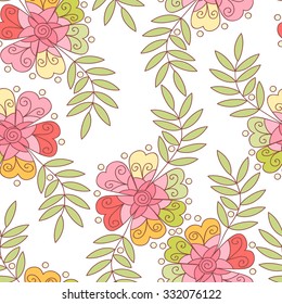 Vector abstract flower seamless pattern. Cute floral print with swirls and leafs.