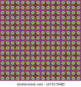 Vector abstract flowers in brown, red and blue colors. Cute floral pattern in the small flowers. Ditsy seamless pattern. Vector illustration.