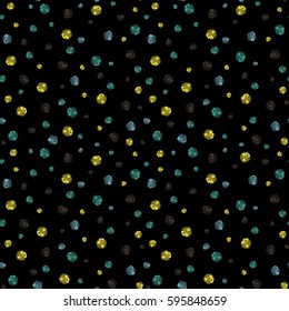 Vector abstract flowers in brown, yellow and neutral colors. Seamless pattern Vector illustration. Cute Floral pattern in the small flowers on a black background.