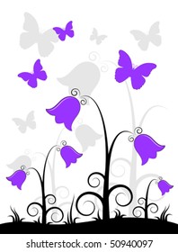 vector abstract flowers and butterflies on white background