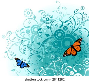 Vector Abstract Flowers and Butterfly