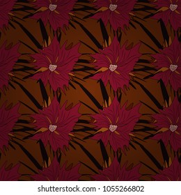 Vector abstract flowers. Floral seamless pattern. Brown, black and red spring flowers. Greeting card. Floral wall art painting for home. Wedding invitation template. Floral card.