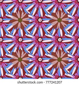 Vector abstract flowers. Greeting card. Floral card. Floral wall art painting for home. Wedding invitation template. Floral seamless pattern. Neutral, blue and red spring flowers.