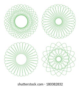 Vector abstract flowers. Guilloche rosettes watermarks collection. Decorative rosettes design elements set. Diploma design elements.