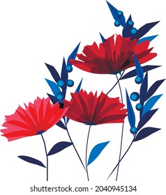 Vector abstract flowers. Original floral design. Colorful flowers on a white background. Stylish illustration.