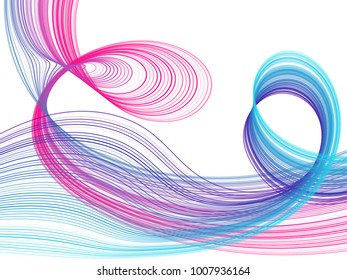 Vector abstract flowing curves on white background, geometric graphic design. Futuristic smoky vector pattern for cover, banner layout, print or website. Multiple intersecting lines, fibers motion.