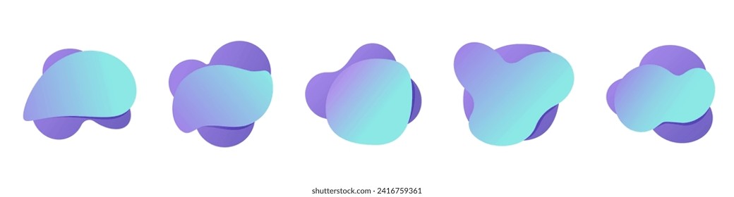 vector abstract fluid liquid elements with gradient neon colors, offer, speech bubble, blue, purple