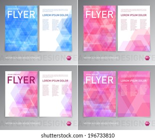Vector abstract flyer designs collection with geometric hexagonal backgrounds