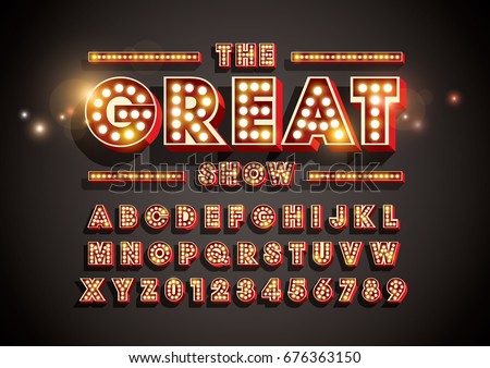 Vector of abstract font and alphabet with bright light bulbs