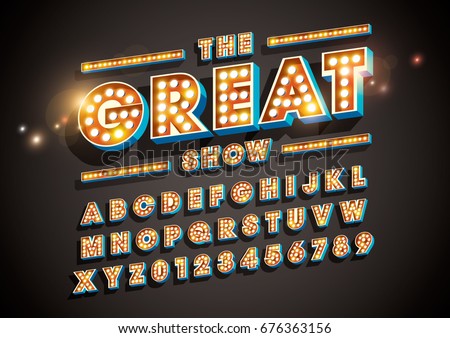 Vector of abstract font and alphabet with bright light bulbs