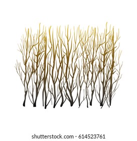 Vector abstract forest, leafless woods silhouette 
brown colors, nature illustration, art