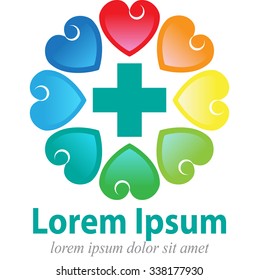 Vector abstract form of heart or love, and a cross symbol of health, as the logo of the hospital or health institutions.