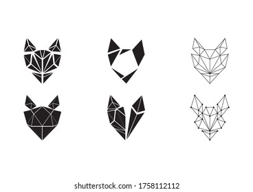 Vector abstract fox heads - logo set. Lines and simple shapes, black triangles