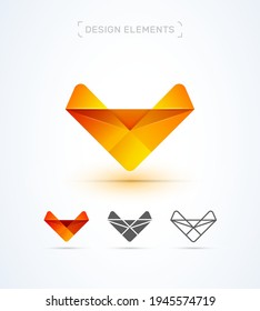 Vector abstract Fox logo design template. Fluent, glossy 3d style. App icon. Origami paper