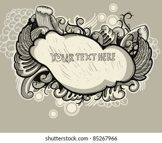 vector abstract frame with fantasy wings and waves