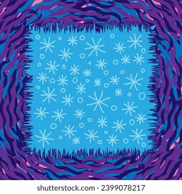 Vector abstract frame in the form of lines and snowflakes on a blue background