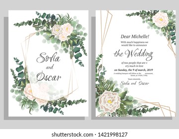 Vector abstract frame. Rose, ivy, green leaves. Template for wedding invitation. All elements are isolated.