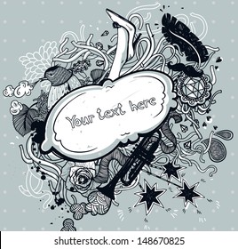 vector abstract frame with vintage doodles