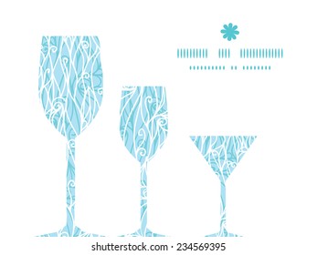 Vector abstract frost swirls texture three wine glasses silhouettes pattern frame