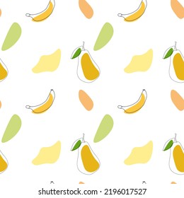 Vector abstract fruit pattern with pear and banana line art.