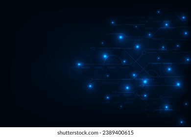Vector abstract futurisit circuit board hi-tech technology with blue light background.