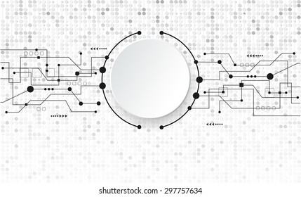  Vector abstract futuristic. 3d white paper circle with black line circuit board. Blank 3d paper circle for your design.And stripe line with circles pattern in matrix style over light gray background 