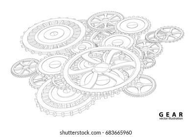 Vector abstract futuristic, 3d wireframe of gear wheel, engine gears wheels. technology concept.