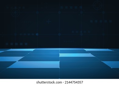 Vector abstract futuristic background of blue glowing technology sci fi frame hud ui.
