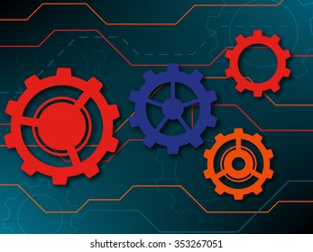 Vector abstract futuristic background with gears. Hi-tech, engineering, digital telecoms, technology concept.