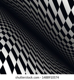 Vector abstract futuristic background with infinity perspective. Black tile floor squared texture. Distorted checkered pattern - template for your business content or etc.