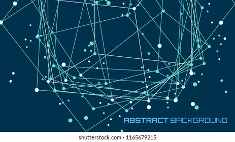 Vector abstract futuristic background. Modern technology illustration with square mesh. Digital geometric abstraction with lines and points. Cube cell. Business information layout.
