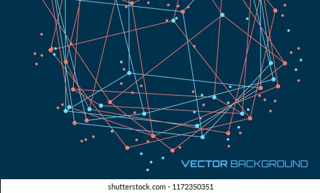 Vector abstract futuristic background. Modern technology illustration with square mesh. Digital geometric abstraction with lines and points. Cube cell. Business information layout.
