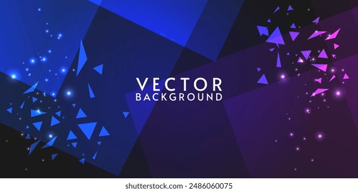 Vector abstract futuristic background. Rivalry concept. Blue with violet colors. Dark backdrop with geometry elements and triangle shapes. 