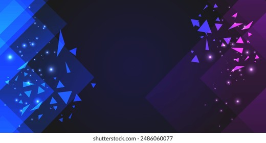 Vector abstract futuristic background. Rivalry concept. Blue with violet colors. Dark backdrop with geometry elements and triangle shapes. 
