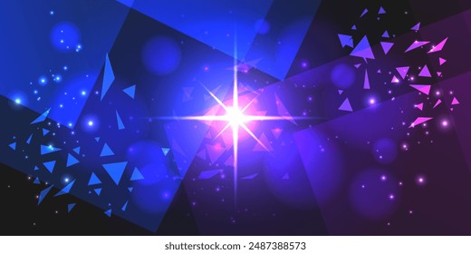 Vector abstract futuristic background. Rivalry concept. Blue with violet colors with blink. Dark backdrop with geometry elements and triangle shapes. 