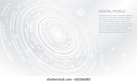 Vector Abstract futuristic circle on board, high computer technology. White and grey color background.