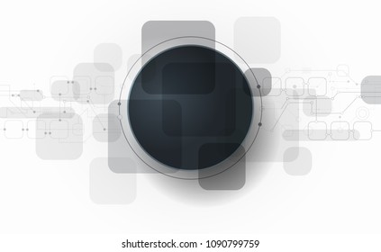 Vector abstract futuristic, circuit board on light gray background, Modern hi-tech digital technology concept. Blank black 3d paper circle label for your content, business,  engineering, web design
