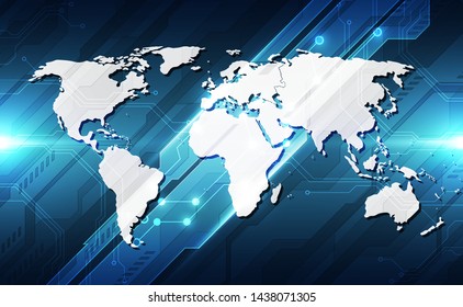 Vector Abstract futuristic circuit board global system, Illustration high digital technology blue color concept