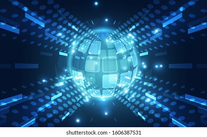 Vector Abstract futuristic circuit board global system, Illustration high digital technology blue color concept
