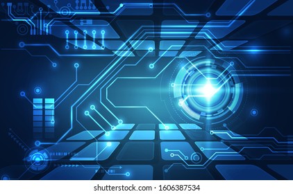 Vector Abstract futuristic circuit board global system, Illustration high digital technology blue color concept
